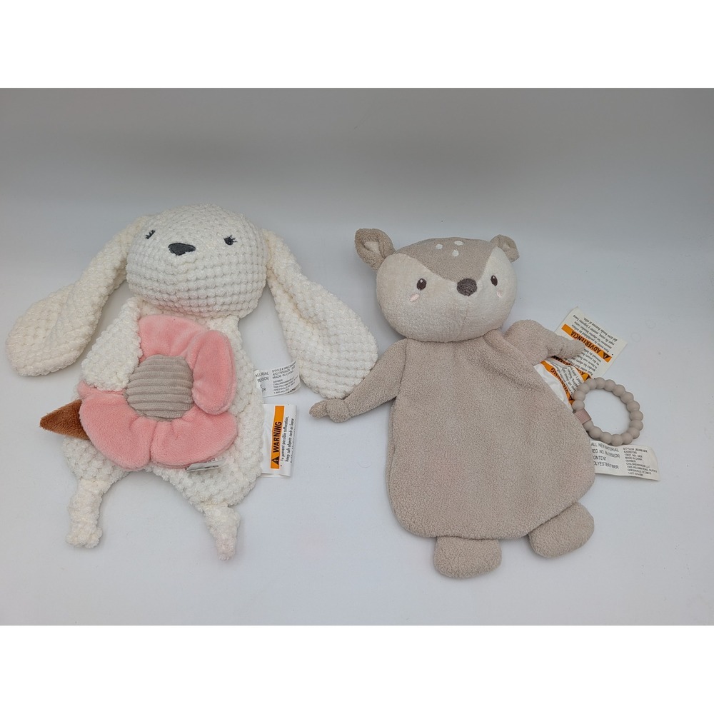Gerber Lovey Security Blanket Lot Bunny Deer White Tan Pink Waffle Knit Teether